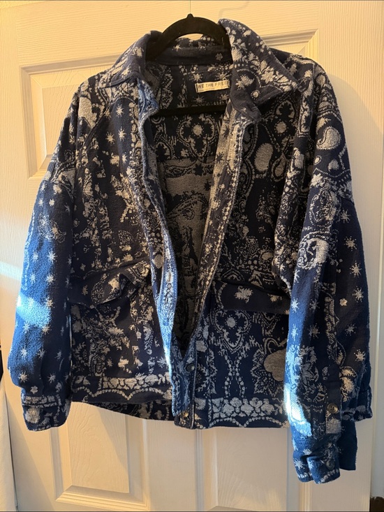 Free People Jackets & Blazers - Free People Navy and White Paisley Jacket